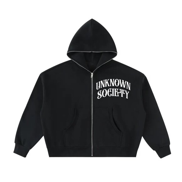 Fleeced Full-Zip Boxy Hoodie - Picture 1 of 3